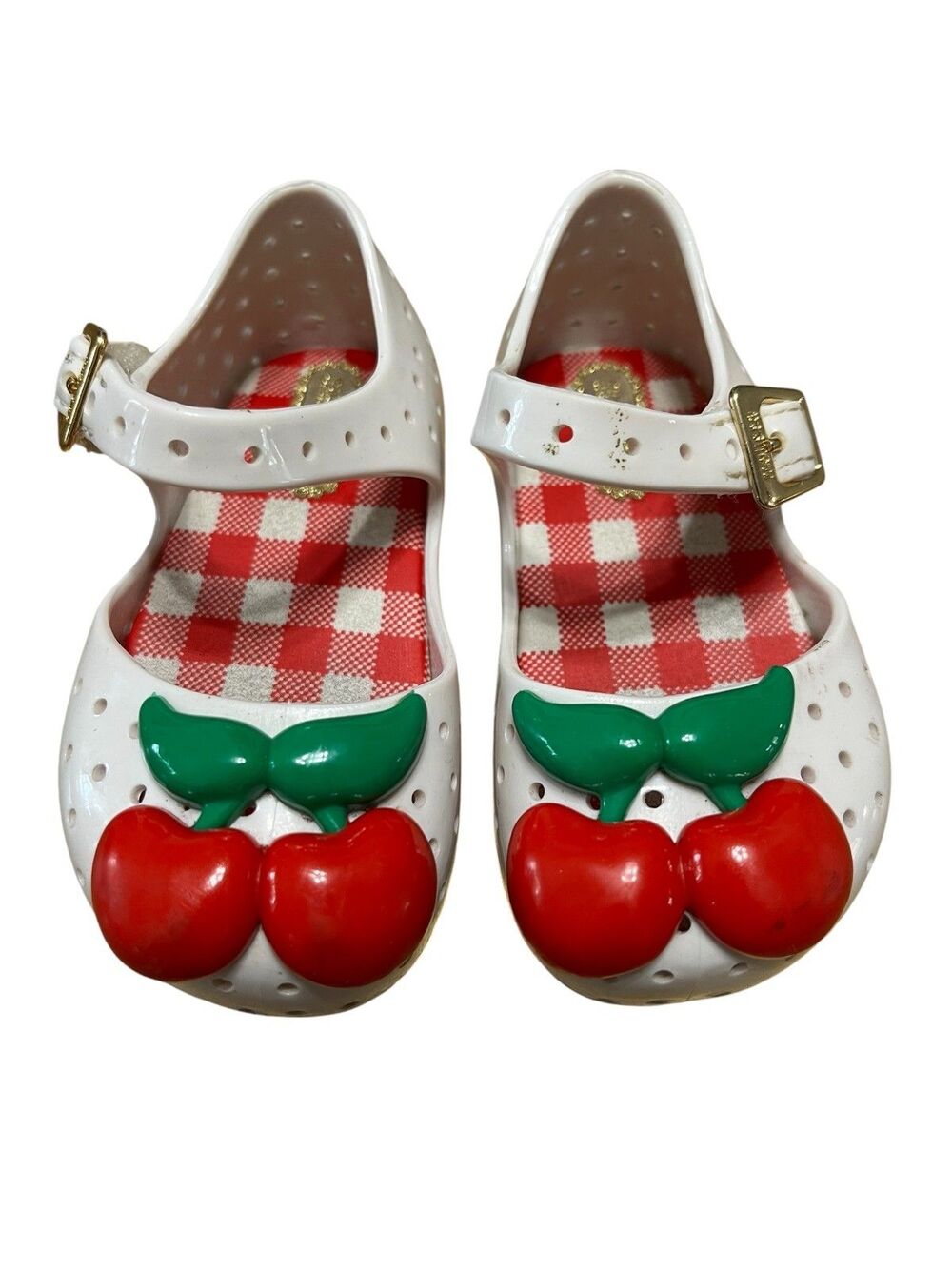 Mini Melissa Ultragirl Cherry Pink Gingham Jelly Shoes Toddler Girl's Size 5.
